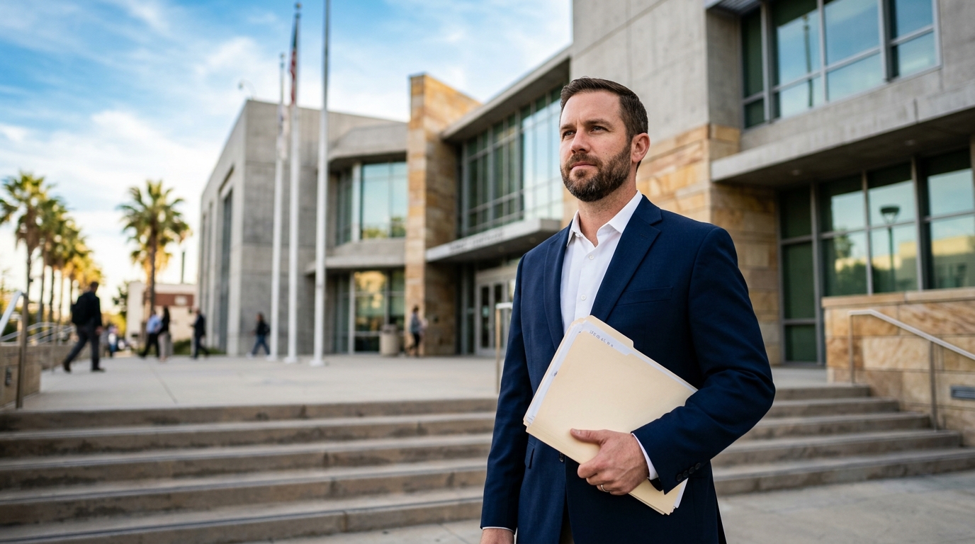 A concerned father learning about father's rights in california outside the Downey courthouse.