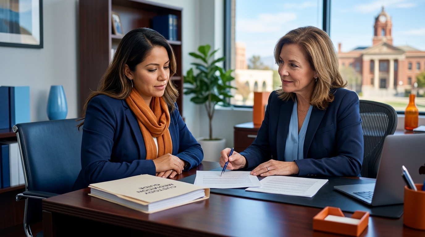 A concerned parent preparing for California custody mediation with a family lawyer.