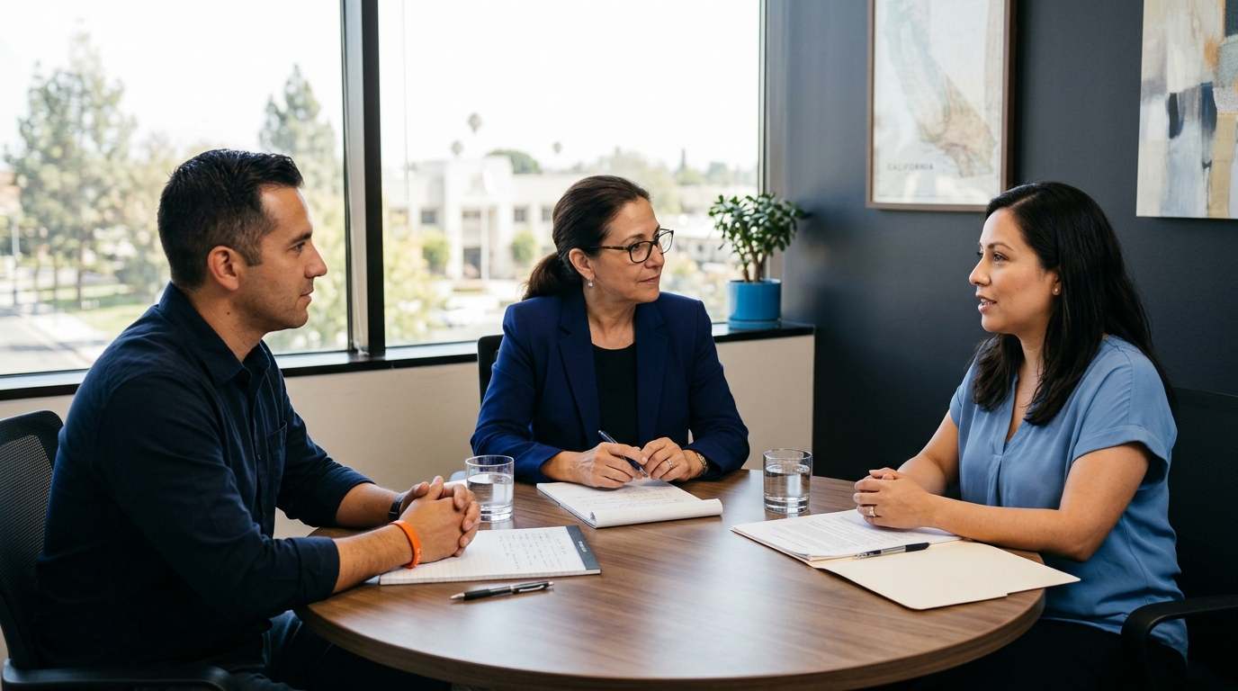 Parents participating in California custody mediation with a neutral mediator to resolve parenting disputes.