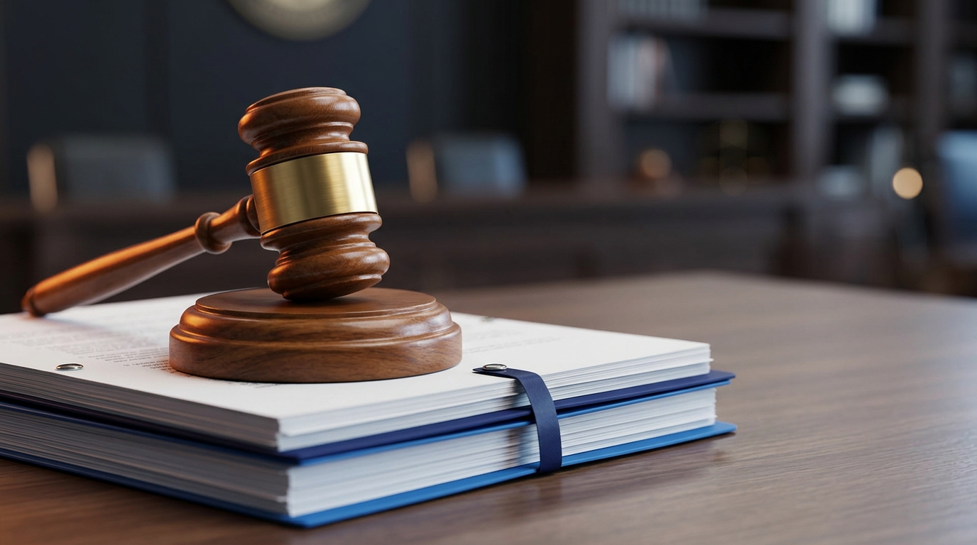 A close-up of a judge's gavel resting on California child custody legal documents.