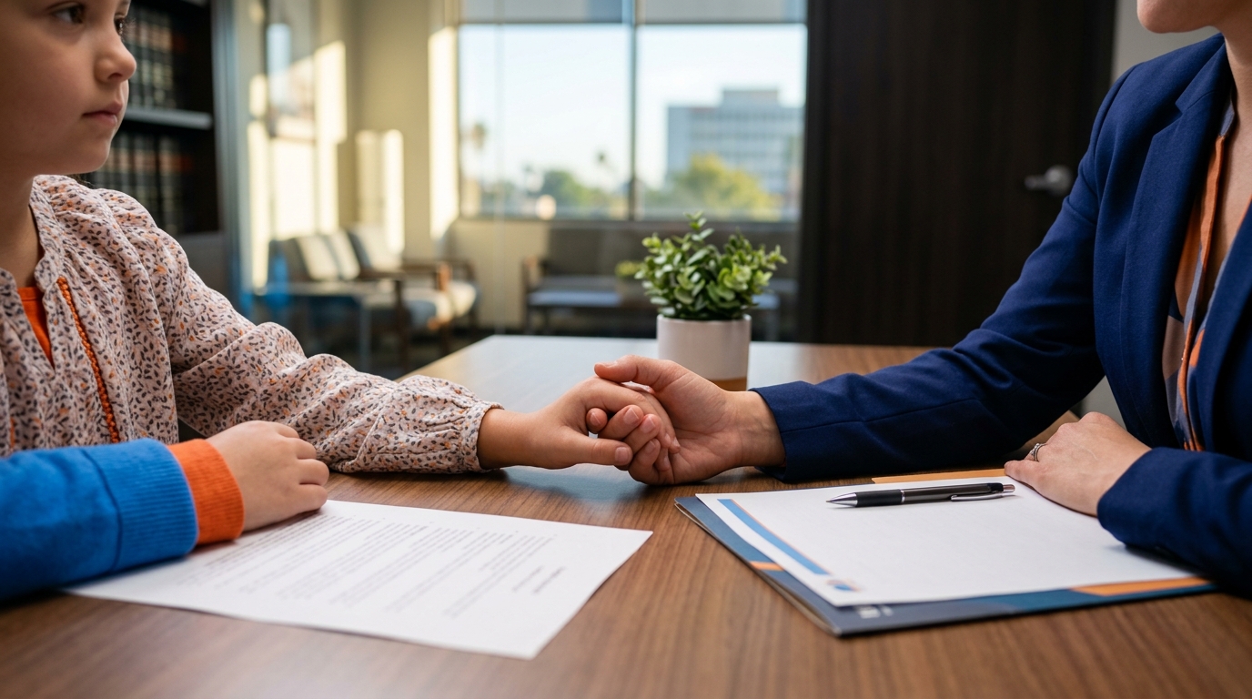 A close-up of a parent and child holding hands, symbolizing the strong bond protected by family law.