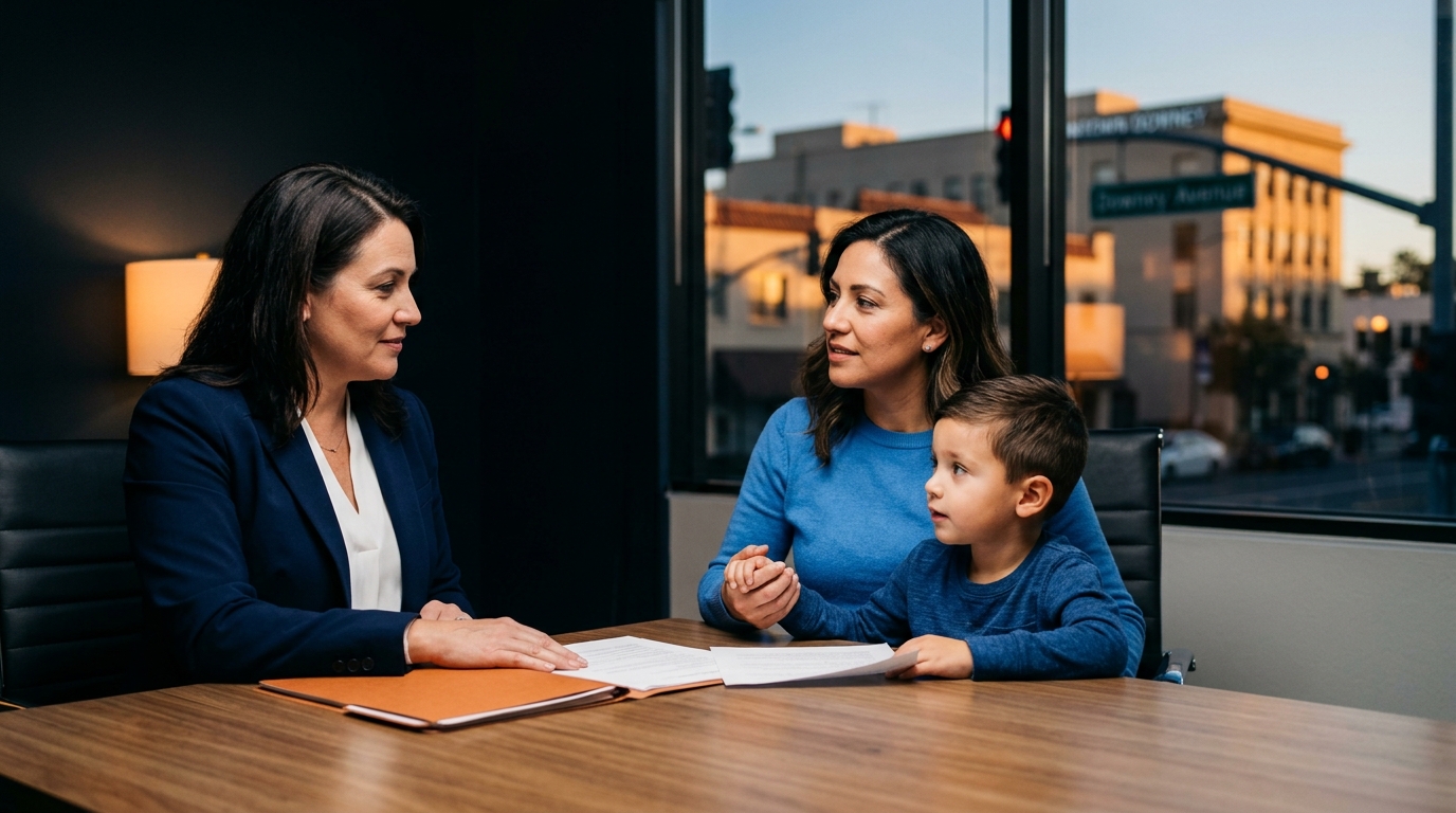 An infographic flowchart showing the steps of California child custody mediation, from court order to final parenting plan.