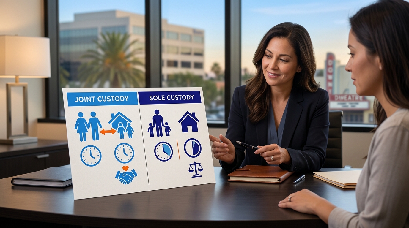 A clean, organized chart displaying different child custody arrangements, highlighting joint versus sole custody options.