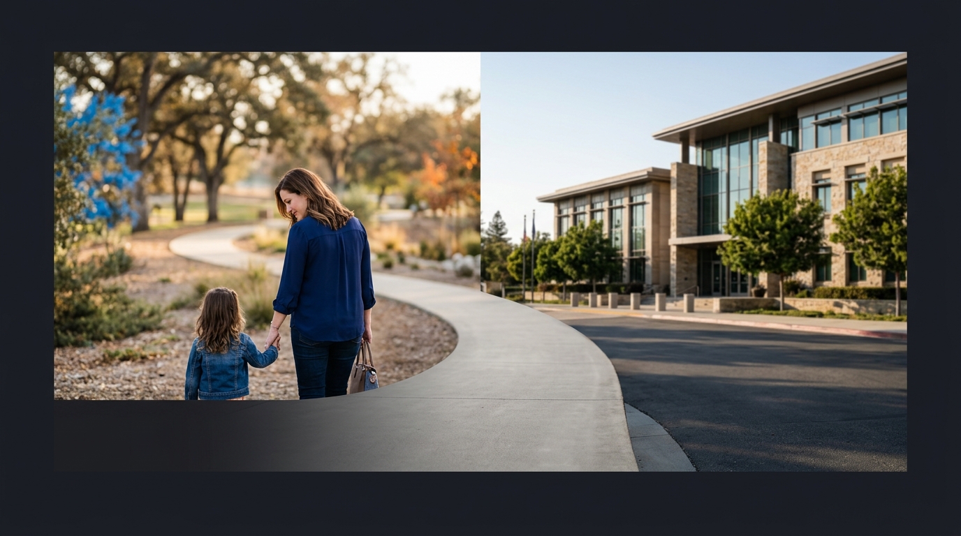 A divided path representing physical and legal california child custody options.